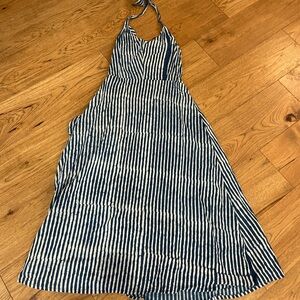 Striped Batik Blue and White Backless Halter Dress